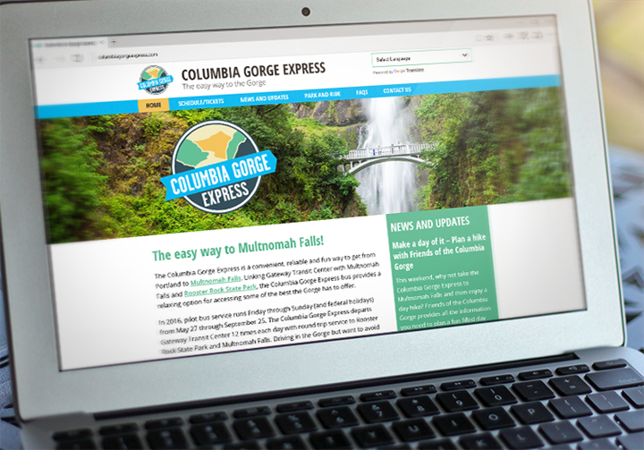 Columbia Gorge Express website displayed on a laptop screen